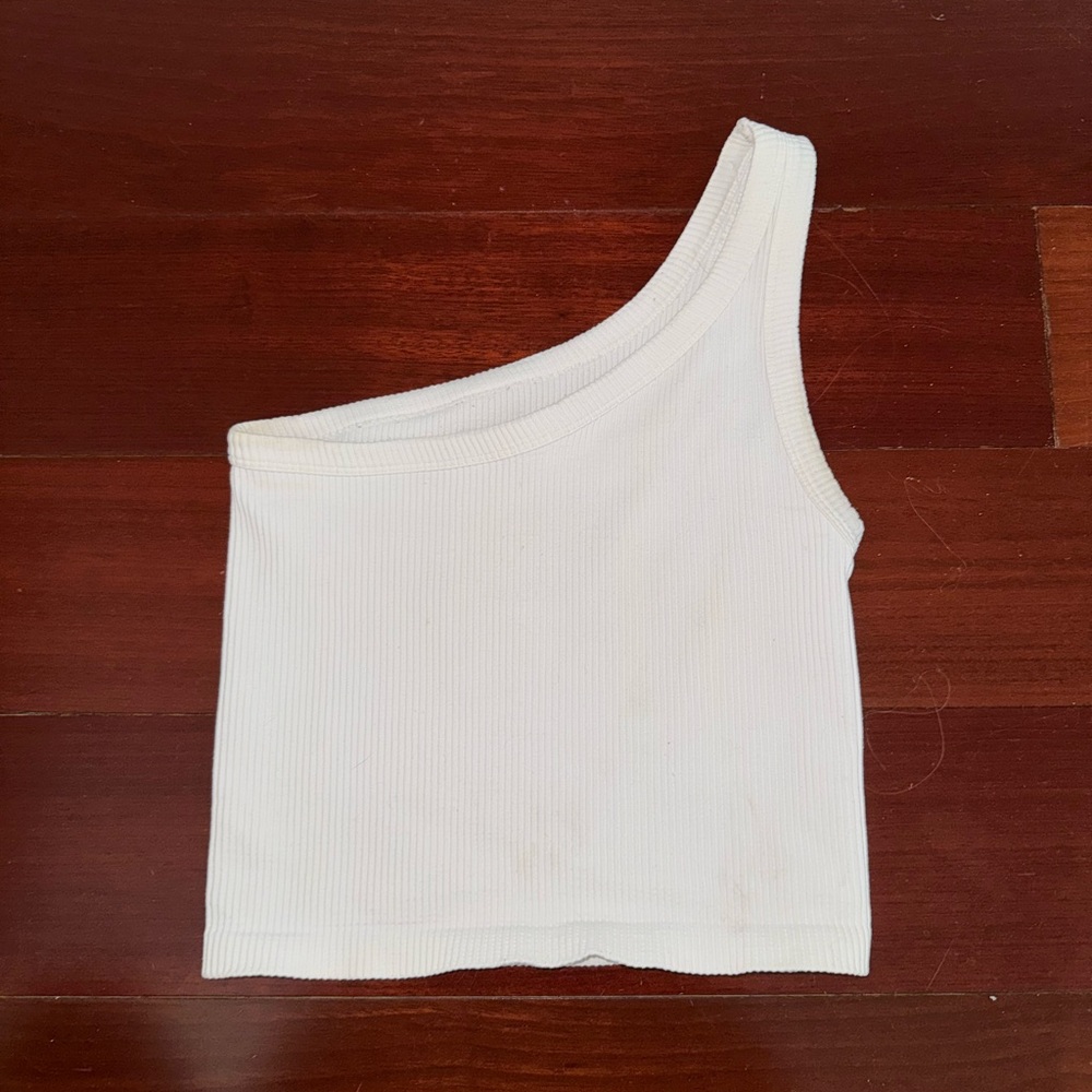 White One-Shoulder Ribbed Top - Picture 2 of 3
